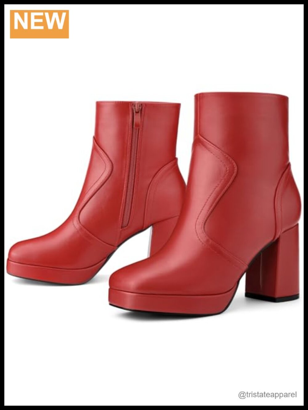 Faux Leather Square Toe Platform Chunky Heel Ankle Boots